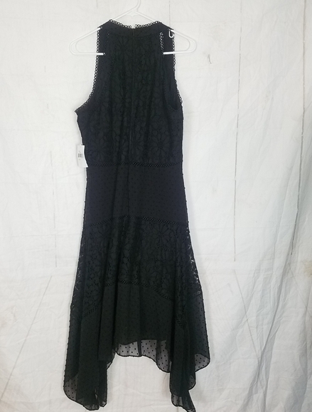 Taylor black lace overlay handkerchief hemline midi dress - Picture 2 of 12